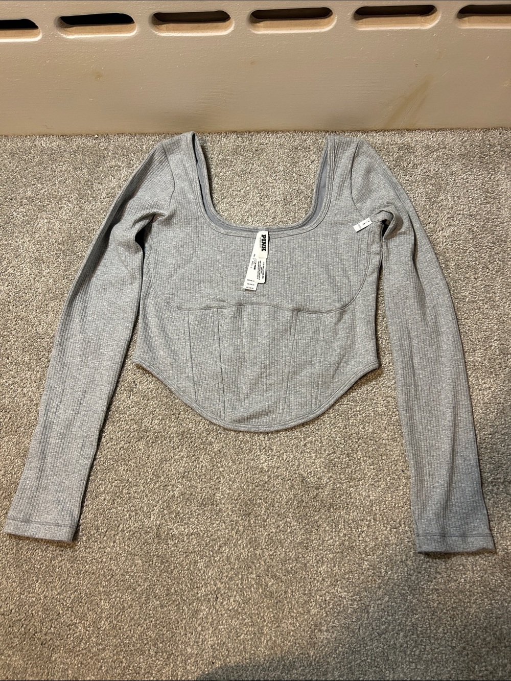Victoria Secret PINK Cinched Long-Sleeve Corset Crop Top, NWT